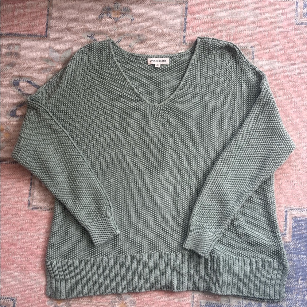 Lucky Brand Sage V-Neck Textured Lightweight Knit Sweater